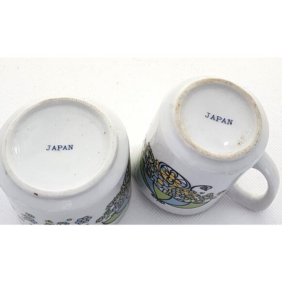 CREAMER AND SUGAR SET-Flower Cart-Blue Green Yellow Flowers-Japan-Small - Picture 6 of 9